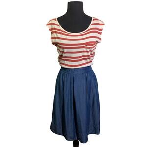 ODILLE Anthropologie Dress 2 Striped Scoop Neck Chest Pocket Chambray Skirt